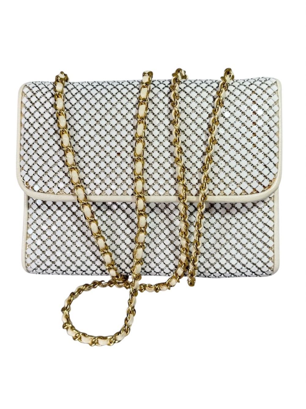 Whiting & Davis International Vintage White Metal Mesh Crossbody Bag